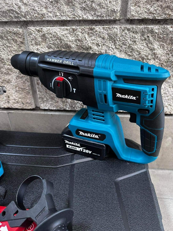 MAKITA 4-u-1 set – bušilica + čekić bušilica (SDS) + udarni odvijač + brusilica | 2x baterije 128V + punjač + kofer