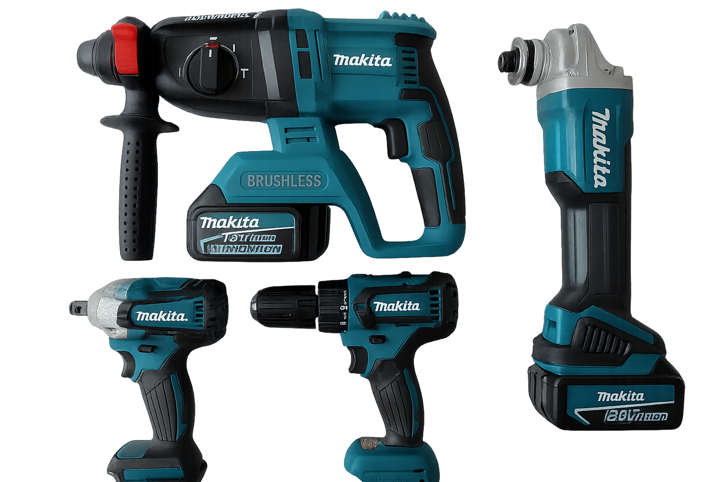 MAKITA 4-u-1 set – bušilica + čekić bušilica (SDS) + udarni odvijač + brusilica | 2x baterije 128V + punjač + kofer