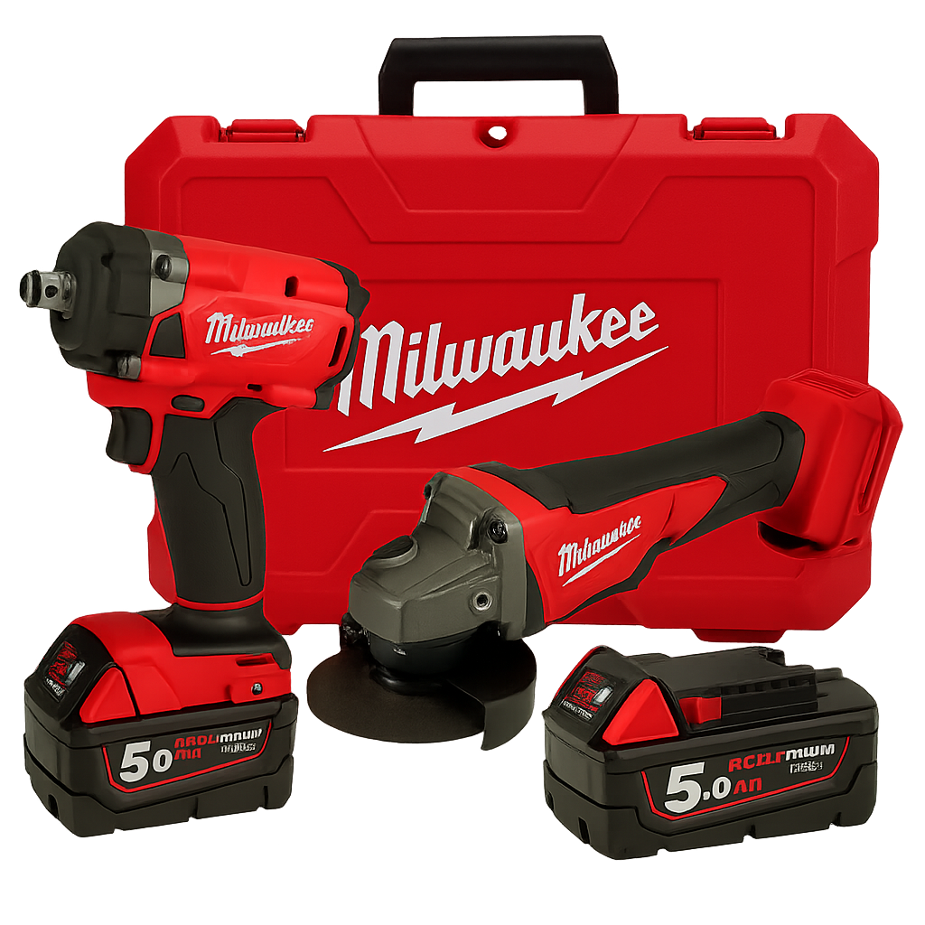 Milwaukee 2u1 Aku Set – Odvijač i Brusilica + 2 Baterije 128V / 5.0Ah