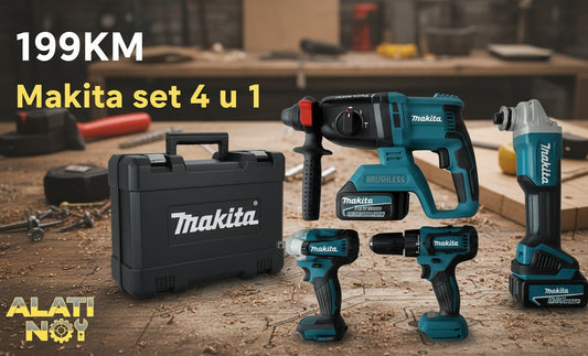 MAKITA 4-u-1 set – bušilica + čekić bušilica (SDS) + udarni odvijač + brusilica | 2x baterije 128V + punjač + kofer