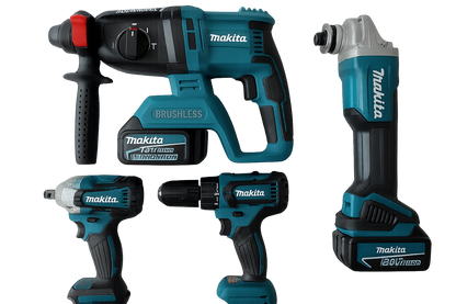 MAKITA 4-u-1 set – bušilica + čekić bušilica (SDS) + udarni odvijač + brusilica | 2x baterije 128V + punjač + kofer