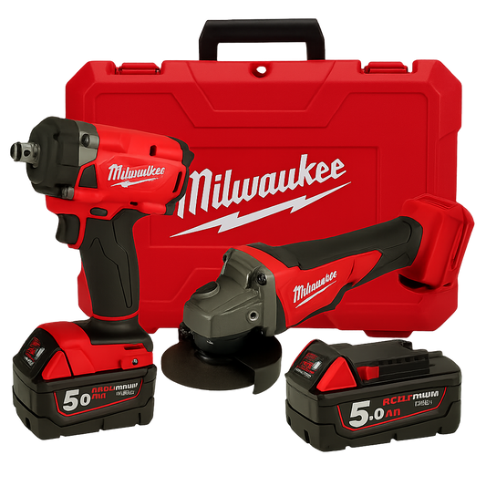 Milwaukee 2u1 Aku Set – Odvijač i Brusilica + 2 Baterije 128V / 5.0Ah